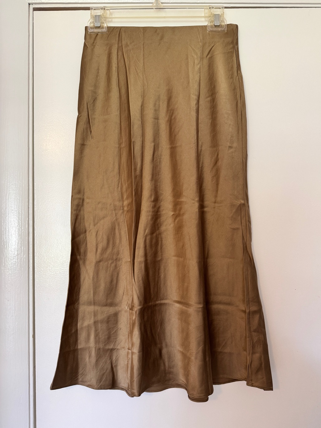 Almina Concept Greige 100% Silk Midi Skirt, S, Waist 13 In.